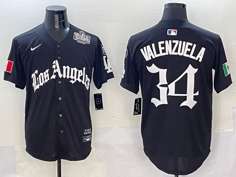 Men Los Angeles Dodgers 34 Valenzuela Black Five generations Joint Name 2025 Nike MLB Jersey style 7